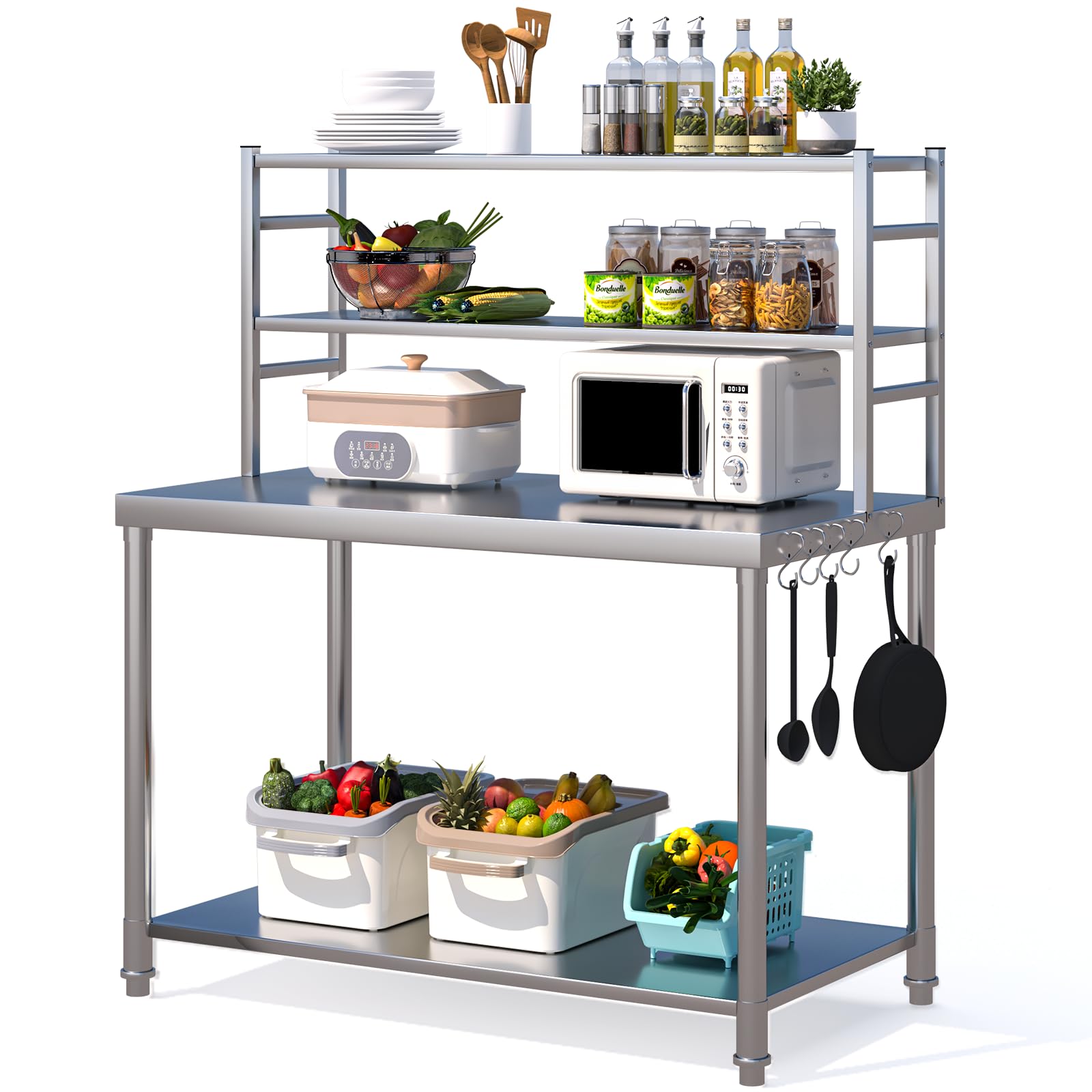 Stainless Steel Table 48×24 Inches Metal Work Table Undershelves and Overshelves, Commercial Workstations, Utility Table for Home Kitchen Restaurant Garage Laundry Room Outdoor