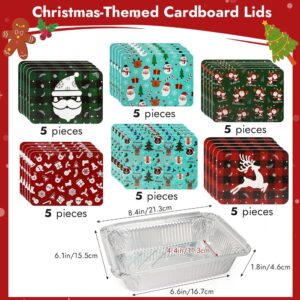 BYKITCHEN Christmas Foil Food Containers with Lids for Gifts, Set of 30, Christmas Cookie Treat Leftover Containers, Christmas Tins Christmas to Go Containers for Holiday Gift Giving(8.4x6.1in)