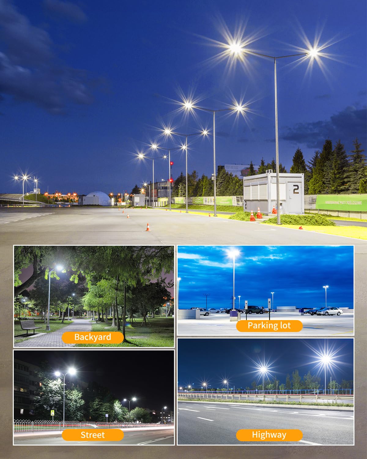 NGT 4 PCS LED Parking Lot Lights 320W 256W 192W, UL DLC Listed LED Shoebox Fixture with Photocell 5000K Adjustable Slip Fitter, Pole Light Outdoor, IP65 Commercial Street Area Lighting, AC100-277V