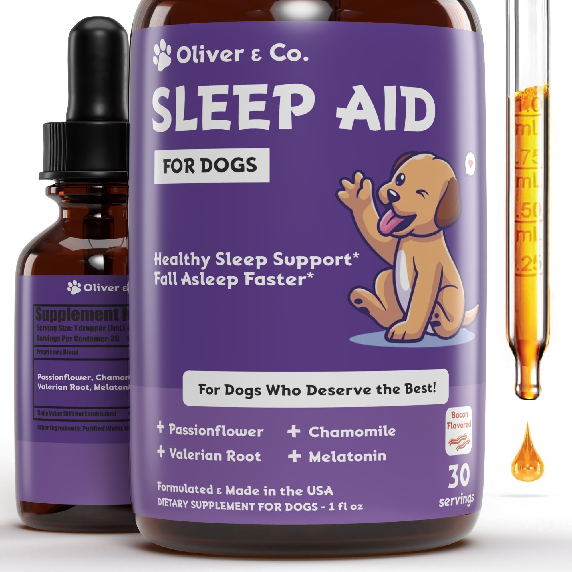 Dog Sleep Aid | Sleep Aid for Dogs | Promotes Healthy, Restful Sleep in Dogs | Melatonin for Dogs | | Dog Calming | Calming for Dogs | Dog Melatonin | Dog Anxiety Relief | 1 fl oz: Bacon Flavor