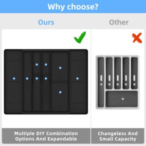 Fu Store Silverware Drawer Organizer, DIY Customize Expandable Utensil Tray for Kitchen, Flatware and Cutlery Holder, Adjustable Plastic Tableware Storage for Spatula Spoons Forks Knives