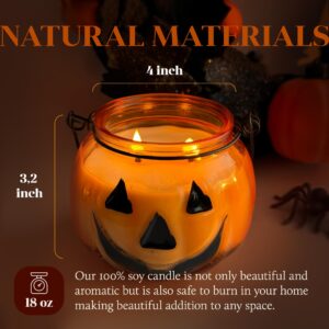 11oz Handmade Halloween Pumpkin Candle - 100% Soy Wax, Over 50 Hours Burn Time - Farmhouse Fall Halloween Home Decor - Gift for Halloween Decorations Indoor - Pumpkin Shaped Candle, Made in USA