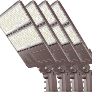 NGT 4 PCS LED Parking Lot Lights 320W 256W 192W, UL DLC Listed LED Shoebox Fixture with Photocell 5000K Adjustable Slip Fitter, Pole Light Outdoor, IP65 Commercial Street Area Lighting, AC100-277V