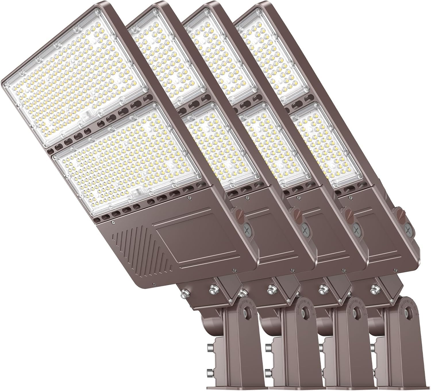 NGT 4 PCS LED Parking Lot Lights 320W 256W 192W, UL DLC Listed LED Shoebox Fixture with Photocell 5000K Adjustable Slip Fitter, Pole Light Outdoor, IP65 Commercial Street Area Lighting, AC100-277V