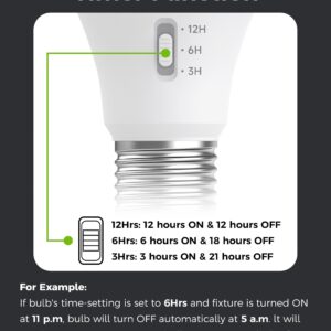 NEOROSS Timer Light Bulb, A19 Equivalent 100W LED Bulb, Built-in Automatic Timer, 11W 5000K Daylight White, 1200LM, E26 Base, Non-Dimmable, Auto On/Off for Outdoor & Indoor Security, 4 Pack