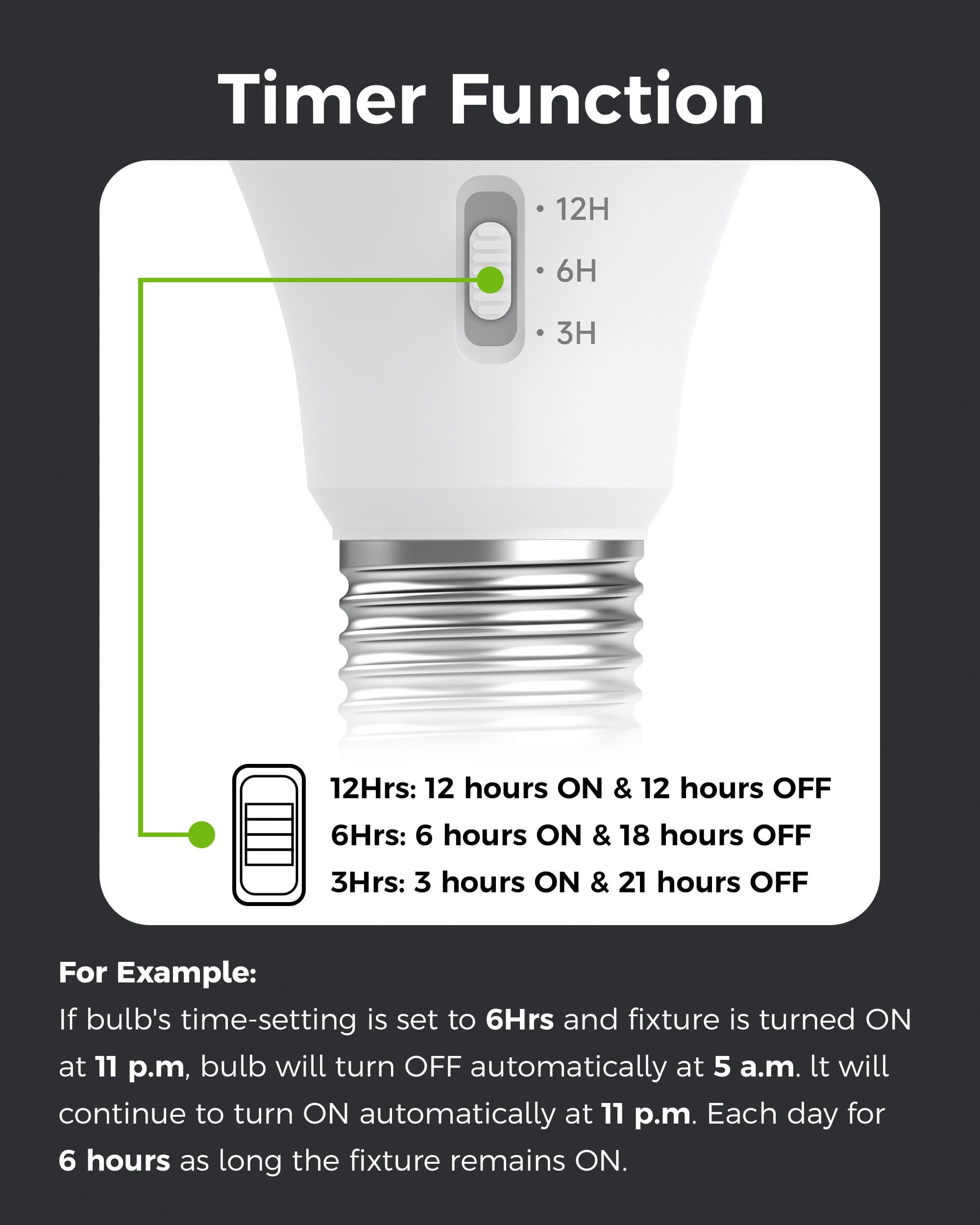 NEOROSS Timer Light Bulb, A19 Equivalent 100W LED Bulb, Built-in Automatic Timer, 11W 5000K Daylight White, 1200LM, E26 Base, Non-Dimmable, Auto On/Off for Outdoor & Indoor Security, 4 Pack