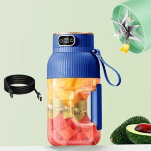 theovidian multifunctional portable juicer cup with digital display, 40.6oz ovidian personal wireless portable blender rechargeable for shakes and smoothies (blue, single cup+single lid)