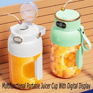 Yulyoie Multifunctional Portable Juicer Cup with Digital Display,Copenrain Portable Smoothie Blender on the Go,Portable Blender USB Rechargeable,for Gym/Travel/Kitchen (Blue-Double cups and lids)