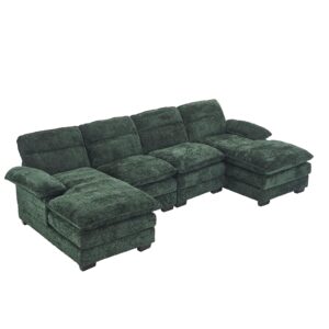 111" cloud couch,modular sectional sofa, convertible u shaped sofa couch,4 seat chenille sleeper sofa with chaise lounge upholstery double cushions deep seat sleeper couch for living room