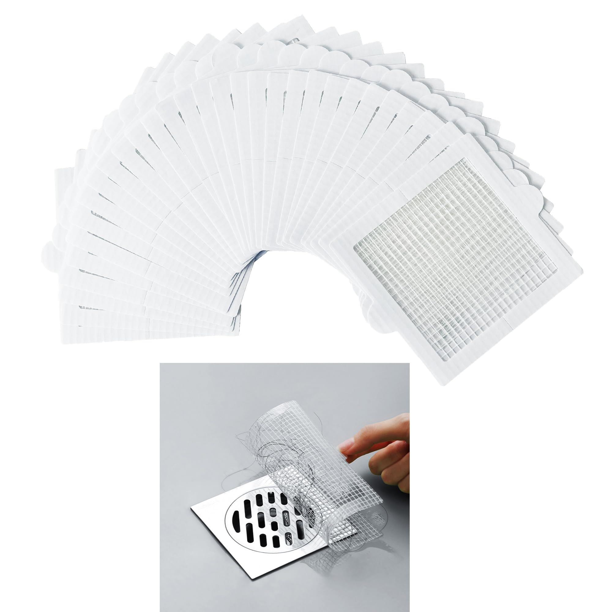 PRIMSOPH 4inch 30pcs Disposable Shower Drain Hair Catcher Mesh Stickers Floor Drain Sticker Disposable Drain Filter Hair Trap Drain Sticker