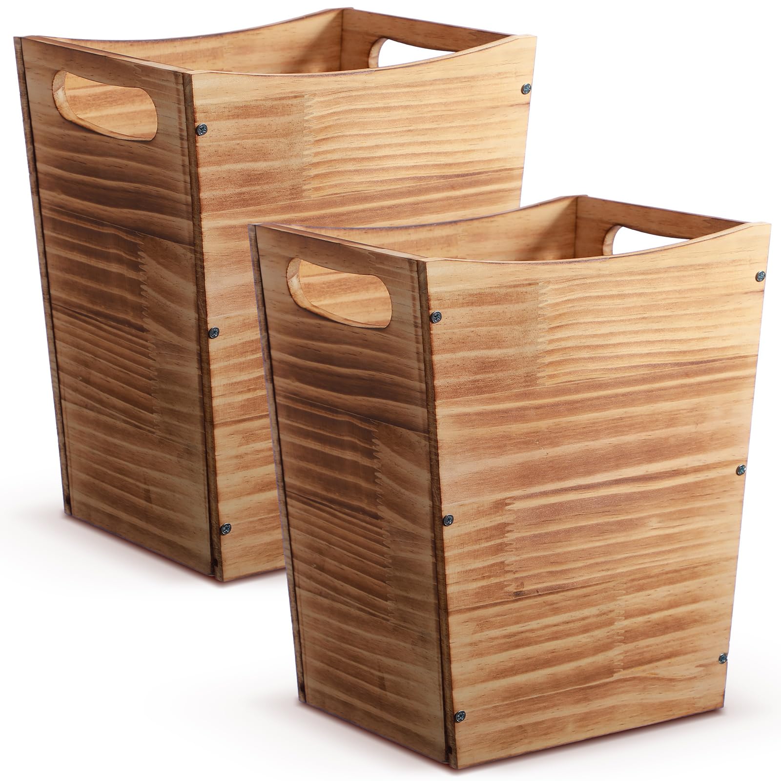 Tioncy 2 Pack 2 Gallon Wooden Waste Basket with Handles Dark Wood Trash Can Wastebaskets Rectangular Garbage Can for Bedroom Wood Trash Can Office Trash Bin with Non Slip Pad for Home Den Kitchen