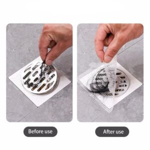 PRIMSOPH 4inch 30pcs Disposable Shower Drain Hair Catcher Mesh Stickers Floor Drain Sticker Disposable Drain Filter Hair Trap Drain Sticker