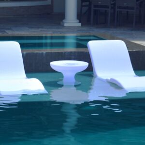 Cool Loungers in Pool Chaise Lounge Chairs Set of 2 with Hourglass Side Table for Baja Sun Tanning Shelf Ledge, Handy Cup Holder, Suitable for Use in Water up to 6 Inches Deep, White