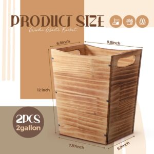 Tioncy 2 Pack 2 Gallon Wooden Waste Basket with Handles Dark Wood Trash Can Wastebaskets Rectangular Garbage Can for Bedroom Wood Trash Can Office Trash Bin with Non Slip Pad for Home Den Kitchen