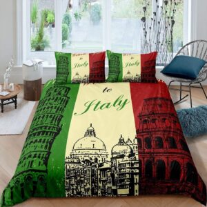 Italy Duvet Cover Twin Size Architecture Bedding Set Soft Microfiber Comforter Cover with Zipper Closure, 3D Print Quilt Cover 68x90 Inches with 2 Pillow Shams 3347a