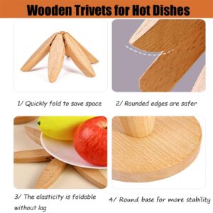 Wooden Trivets for Hot Dishes, Tree Shape Trivet Set, Foldable Kitchen Wooden Trivets, Tree Coaster for Hot Dishes、Pot、Bowl、teapot、hot Pot Holders (4 Piece-Walnut)