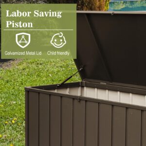 VYUJPTY 200 Gallon Metal Deck Box, Heavy Duty Outdoor Storage Box Waterproof with Wheels & Side Handle, Lockable Deck Box for Outdoor Patio Storage, Outdoor Toy Storage, Garden Pool Tools, Dark Brown