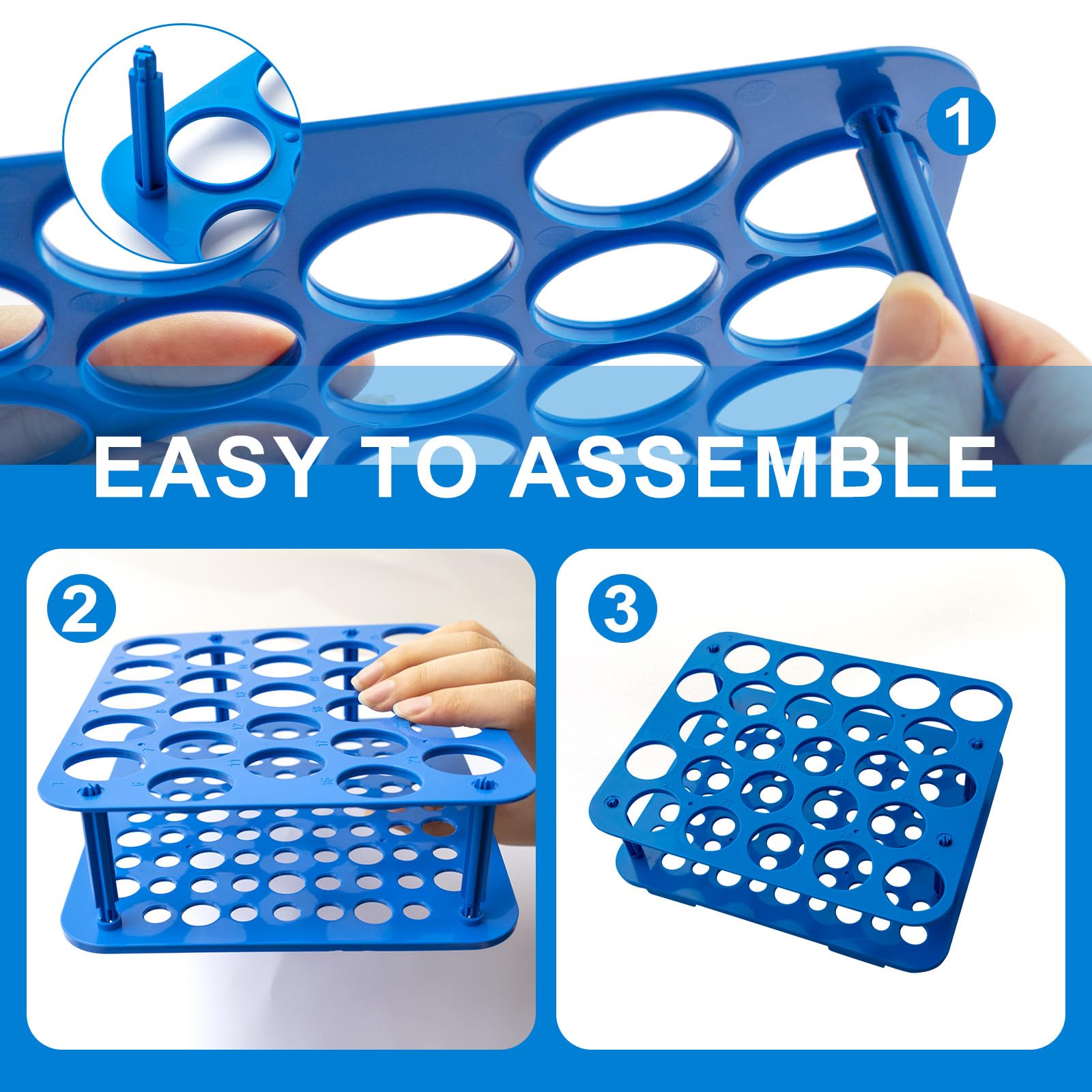 CryoKing 5PCS 25-Well Centrifuge Tube Rack for 50ml Vials, Plastic, Detachable Stand,Blue, Individual Package