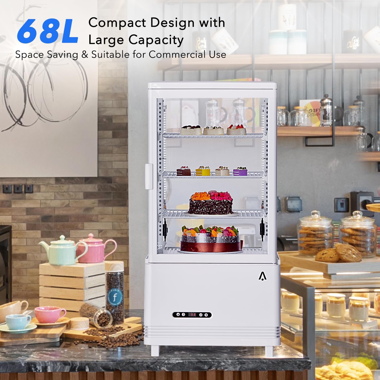 MERXENG Display Refrigerators, 2.4 Cu. FT./68L Commercial Refrigerator Display Fridge, Double Glazing, Internal LED Lighting, Suitable for Bakeries, Restaurants, Cafes