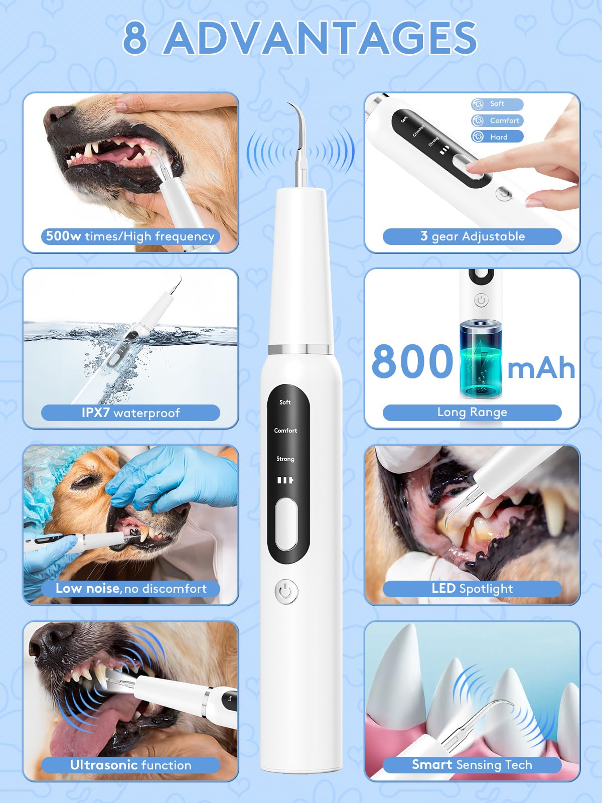 Vodi Mosa Dog Tooth Brushing Kit - Dog Tartar Remover for Teeth Dog Plaque Remover Teeth Cleaning Kit Pet Electric Toothbrush Teeth Cleaner for Dog, Cat