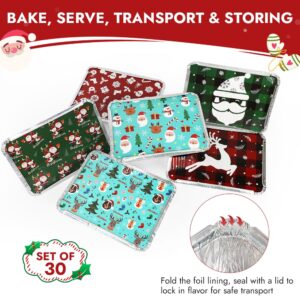 BYKITCHEN Christmas Foil Food Containers with Lids for Gifts, Set of 30, Christmas Cookie Treat Leftover Containers, Christmas Tins Christmas to Go Containers for Holiday Gift Giving(8.4x6.1in)