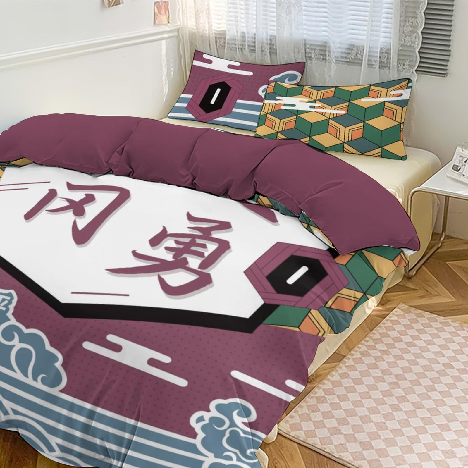 CHASLQM Anime Duvet Cover 3 pcs Bedding Set,Teen Anime Bedding Set Super Soft Duvet Cover Set with Pillowcase 60x86in with 20x30in