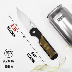 Kizer Militaw EDC Pocket Knife, 3.36'' 154CM Blade Folding Knife, G10 & PEI Handle with Pocket Clip, Thumb Hole & Front Flipper Opener, Camping Hunting Knife for Men Women Gift V3634C1