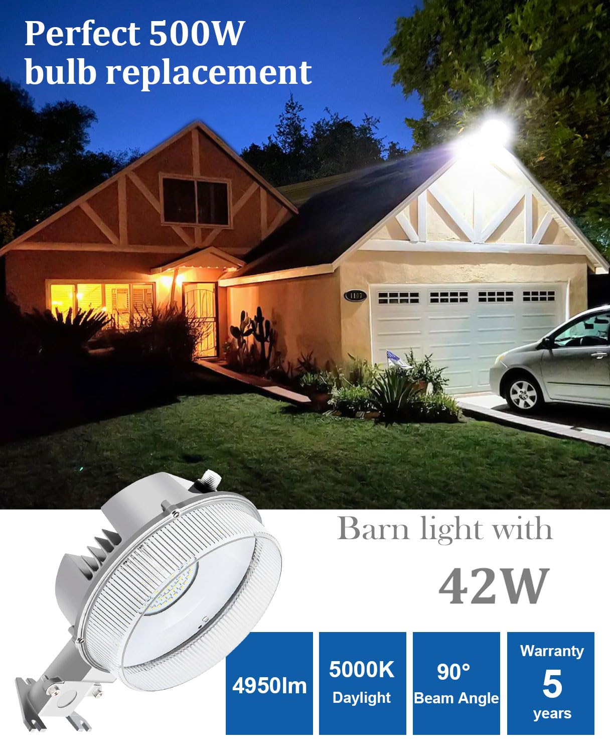 CINOTON 42W LED Barn Light Dusk to Dawn Outdoor Lighting and 20W LED Flood Light Outdoor 5000K Knuckle Mount