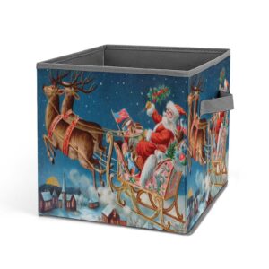 gemgam storage box basket for shelves clothes drawers books happy santa claus fabric collapsible storage bins with handles closet organizers decor christmas reindeer