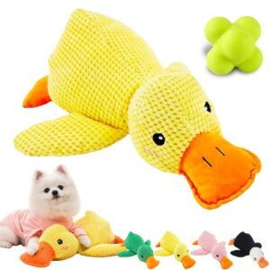 kunishi calming duck dog toy, quacker calming duck toy, emotional support duck for dogs, the mellow dog calming duck, yellow stuffed duck dog chew toys with calming ball (yellow, small)