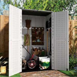 WEWORTH Resin Outdoor Storage Shed Weather Resistance, Horizontal Storage Cabinet Waterproof with Secure Door Handle and Door Holder,52 Cu.ft Capacity for Garden, Patios, Backyards