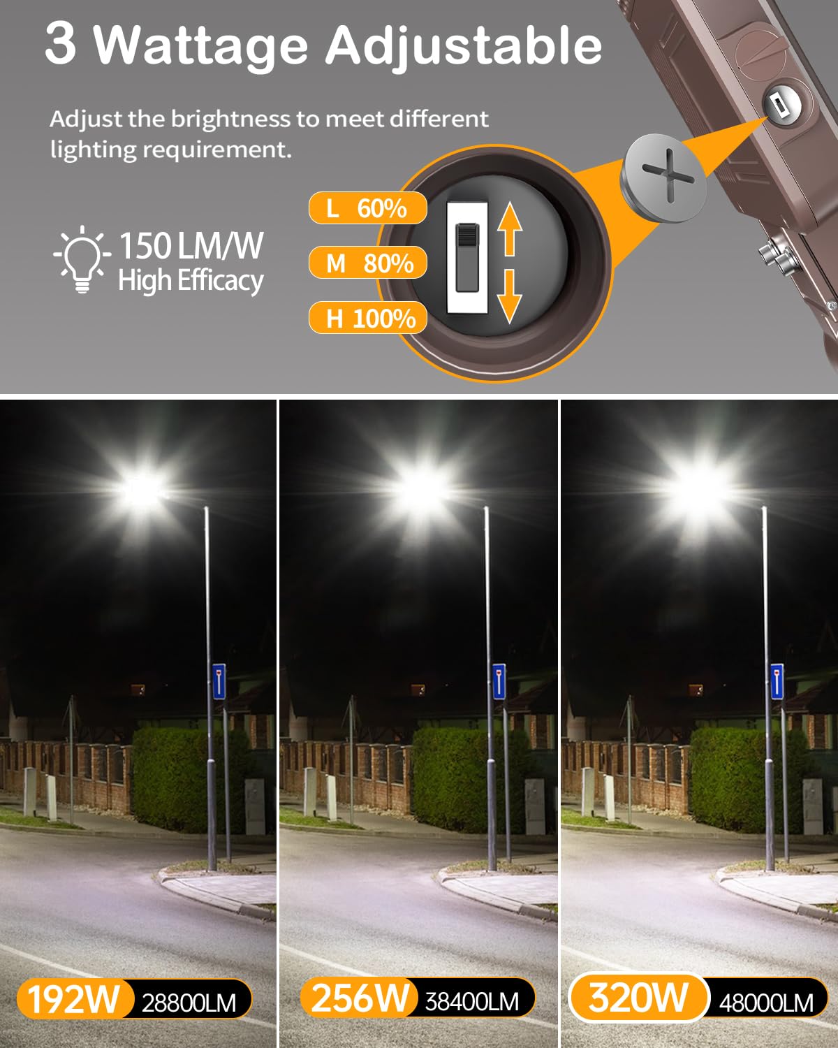 NGT 4 PCS LED Parking Lot Lights 320W 256W 192W, UL DLC Listed LED Shoebox Fixture with Photocell 5000K Adjustable Slip Fitter, Pole Light Outdoor, IP65 Commercial Street Area Lighting, AC100-277V