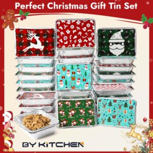 BYKITCHEN Christmas Foil Food Containers with Lids for Gifts, Set of 30, Christmas Cookie Treat Leftover Containers, Christmas Tins Christmas to Go Containers for Holiday Gift Giving(8.4x6.1in)