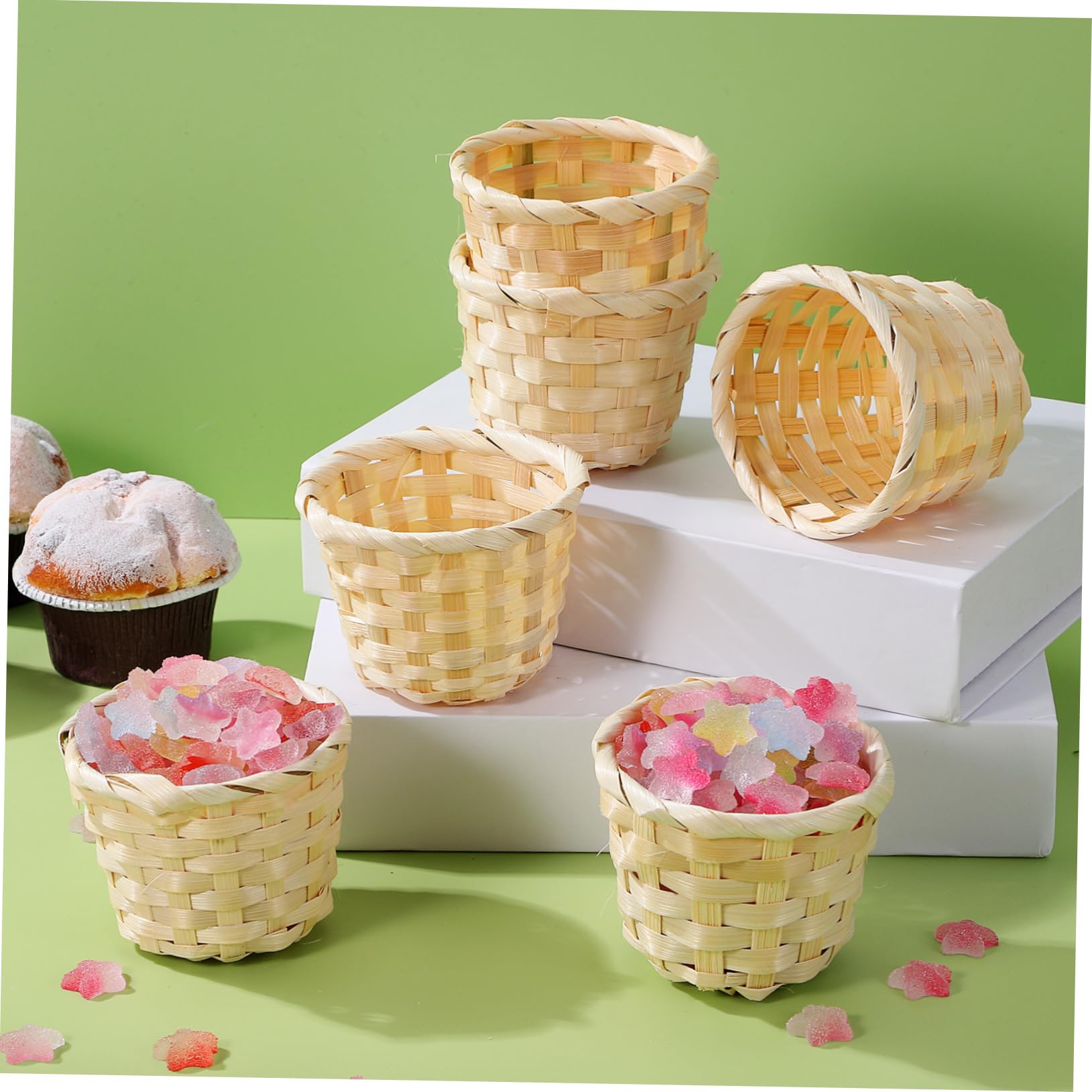 TINEASUR 6pcs Woven Basket Storage Basket Mini Containers Woven Hamper Tablescape Decor Woven Basket Decor Mini Baskets for Crafts Toy Wicker Basket Laundry Basket White Candy Basket Wooden