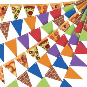 fuweave 5 pcs turtle party banners pizza birthday party decorations turtle paper banner turtle garland pizza pennant flags green turtle triangular flag for turtle birthday party supplies