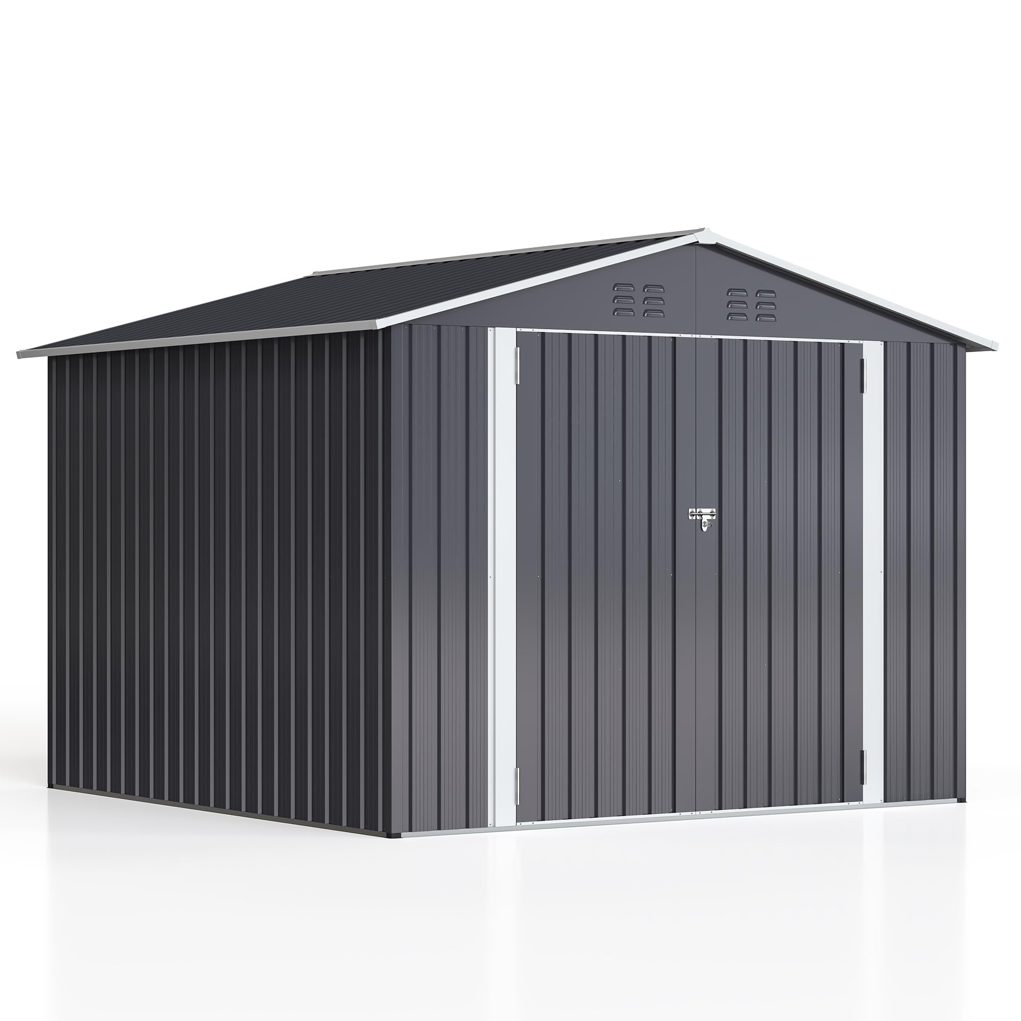 WKM 8x8 FT Outdoor Storage Shed, Utility Metal Tool Storage with Lockable Doors and Updated Frame Structure, Large Metal Garden Shed for Backyard, Patio Lawn, Black