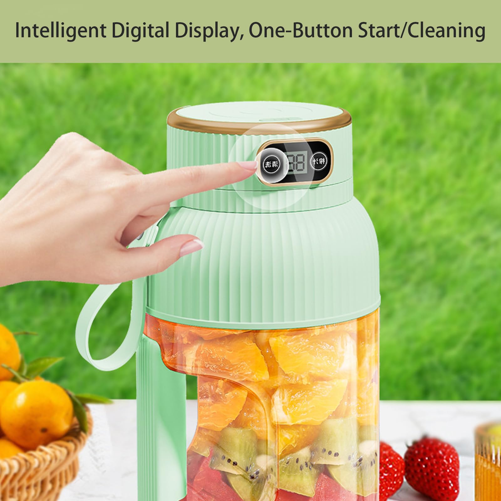 The Ovidian Portable Juicer, Multifunctional Portable Juicer Cup With Digital Display, Portable Juicer Blender With Direct Drinking Lid, Portable Blender Usb Rechargeable (Green)