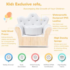 FIREFLOWERY Toddler Chair, Toddler Chairs Comfy, Princess Kids Couch with Ottoman, Toddler Couch with Wooden Frame and PVC Leather, Kids Sofa for Girls and Boys, Ideal for Bedroom, Living Room