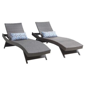 79" Long Reclining Chair with Back Cushions, Foldable Reclining Lounge Chair Set of 2, Dark Brown Outdoor Wicker Reclining Chaise Longue Chair, Adjustable Backrest, Patio Rattan Lawn Sunbathing Chair