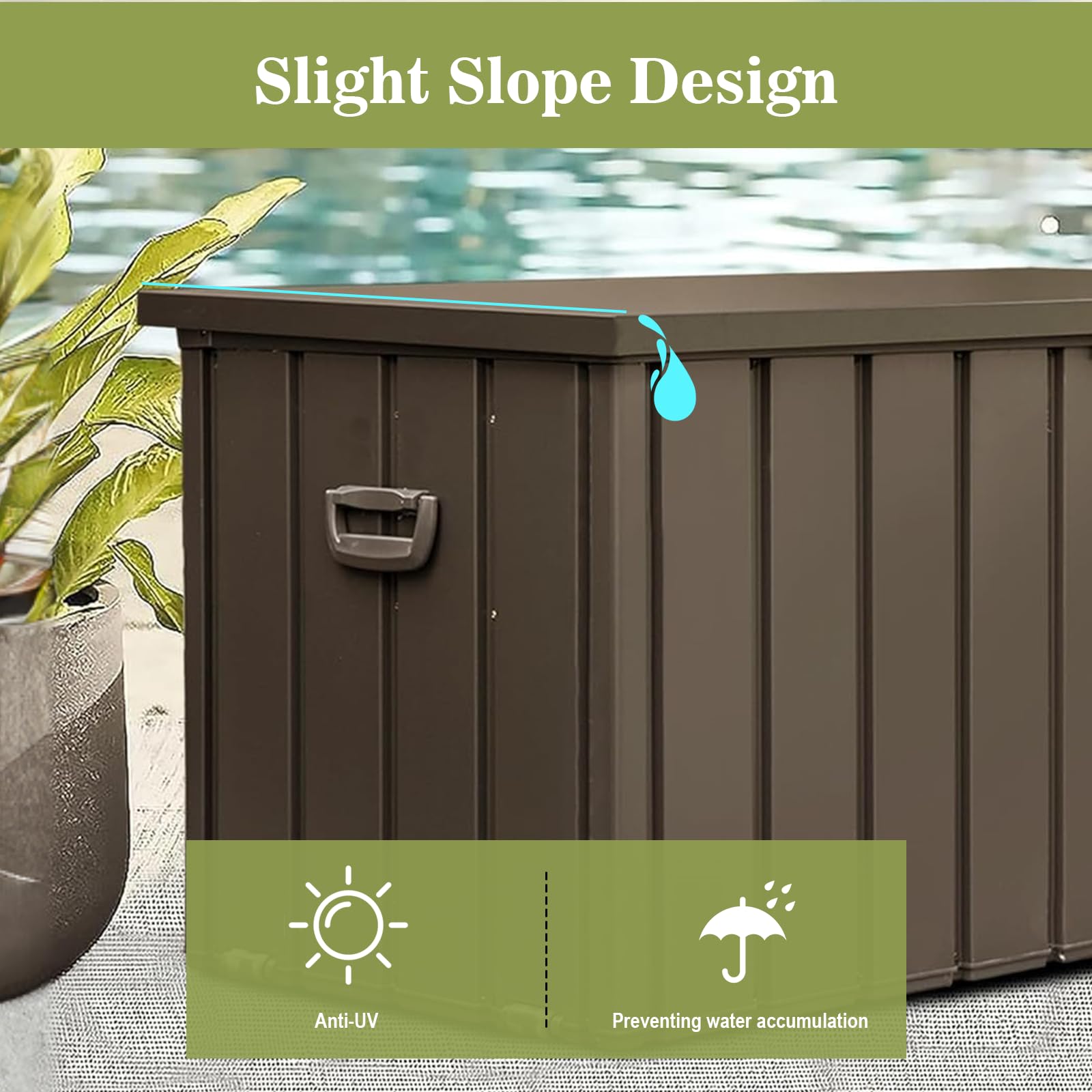 VYUJPTY 200 Gallon Metal Deck Box, Heavy Duty Outdoor Storage Box Waterproof with Wheels & Side Handle, Lockable Deck Box for Outdoor Patio Storage, Outdoor Toy Storage, Garden Pool Tools, Dark Brown