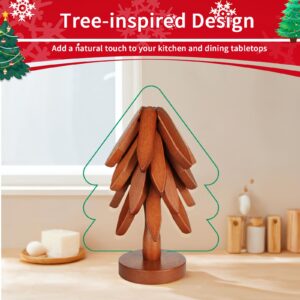 Wooden Trivets for Hot Dishes, Tree Shape Trivet Set, Foldable Kitchen Wooden Trivets, Tree Coaster for Hot Dishes、Pot、Bowl、teapot、hot Pot Holders (4 Piece-Walnut)