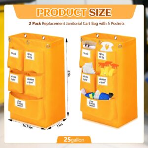 Yoojahow 2 Pack Replacement Cleaning Cart Bag Janitorial Cart Bag with 5 Pockets 25 Gallon Thickened Large Capacity Waterproof Commercial Housekeeping Cart Bag with 6 Brass Grommets, Yellow