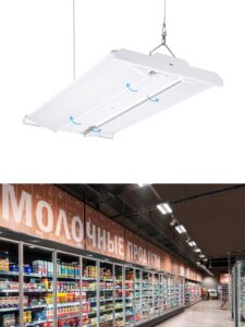 leonlite led linear high bay light 2ft, 220w 29700lm adjustable tilt linear high bay shop light, 135lm/w, 120-277v, 0-10v dimmable commercial hanging linear shop lights for garage, 5000k daylight, etl