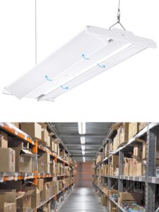 leonlite led linear high bay light 4ft, 225w 30375lm adjustable tilt linear high bay shop light, 135lm/w, 120-277v, 0-10v dimmable commercial hanging shop lights for warehouse, 5000k daylight, etl