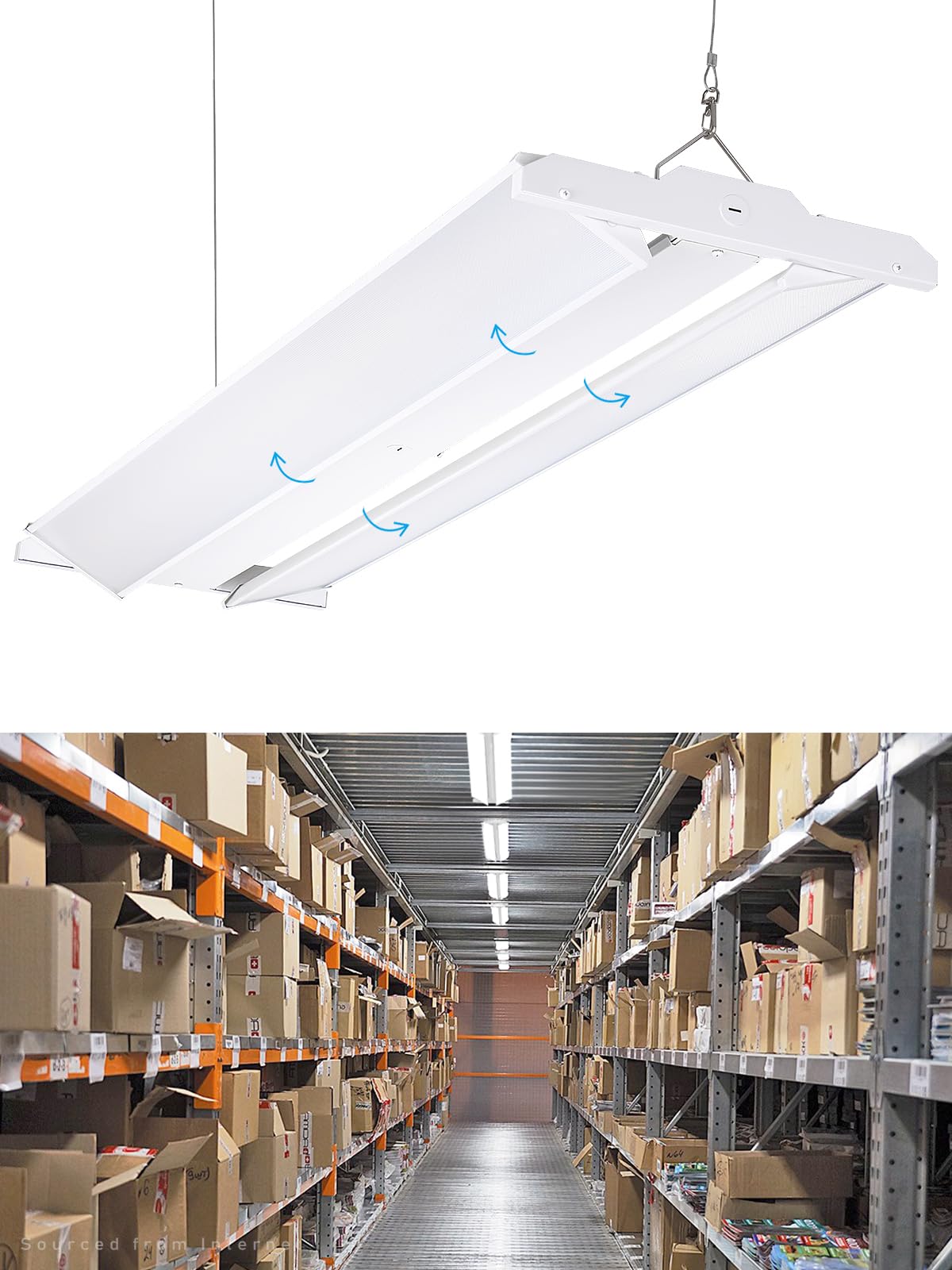 LEONLITE LED Linear High Bay Light 4FT, 225W 30375LM Adjustable Tilt Linear High Bay Shop Light, 135LM/W, 120-277V, 0-10V Dimmable Commercial Hanging Shop Lights for Warehouse, 5000K Daylight, ETL