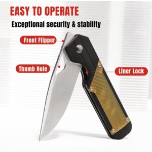 Kizer Militaw EDC Pocket Knife, 3.36'' 154CM Blade Folding Knife, G10 & PEI Handle with Pocket Clip, Thumb Hole & Front Flipper Opener, Camping Hunting Knife for Men Women Gift V3634C1