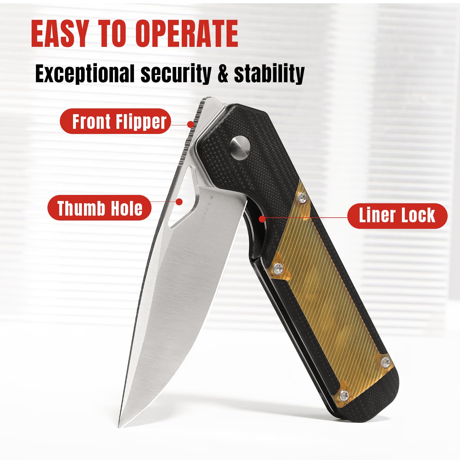 Kizer Militaw EDC Pocket Knife, 3.36'' 154CM Blade Folding Knife, G10 & PEI Handle with Pocket Clip, Thumb Hole & Front Flipper Opener, Camping Hunting Knife for Men Women Gift V3634C1