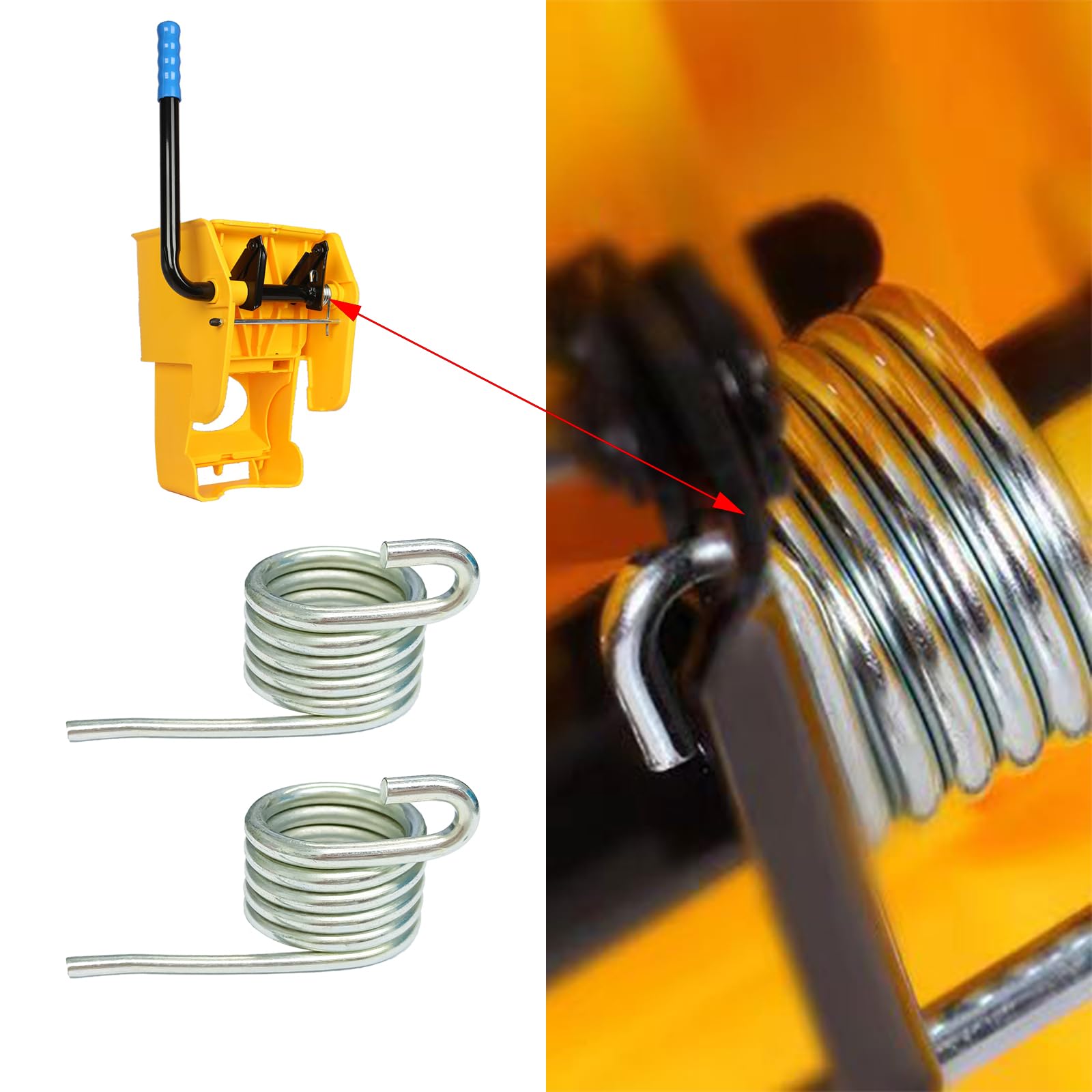 Water Press Spring Replacement,Side-Press Wringer Torsion Springs for Commercial Mop Bucket Stainless Steel Mop Storage Pail Spring,Heavy Duty Combo Business Mopping Buckets Accessories (2 Piece)