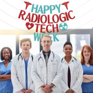 Happy Radiologic Tech Week Banner, Rad Tech Week Decorations, Radiology Tech Week Appreciation Sign Bunting Decor Blue Red Glitter