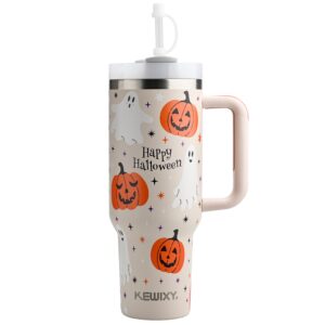 kewixy halloween ghost 40 oz tumbler with handle and straw, stainless steel double walled vacuum insulated cup, holiday gifts for women men (cute ghost)